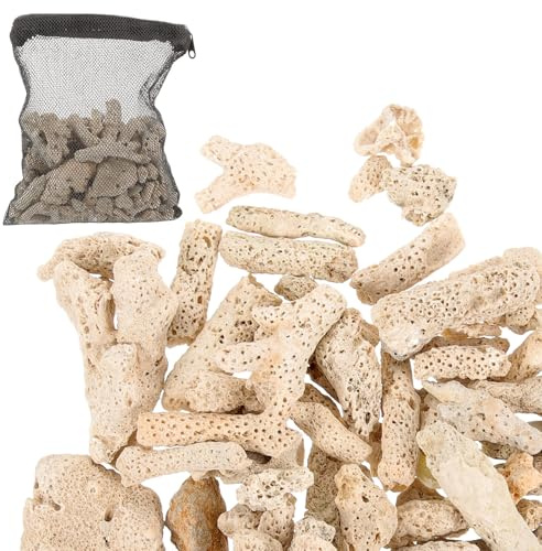 Balacoo Medios Filtrantes de Coral Natural para Peceras Arena de Coral Triturado para Estanques Filtro Acuático Permeable y Duradero con Bolsa Negra Accesorios para Acuarios de Agua Dulce