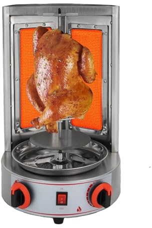 Mqwdxzfes Vertikaler Gas Kebab Grill, 360° Drehgrill Dönergrill mit Doppel Infrarot Brenner, Edelstahl Tisch Döner Kebab Maschine, Elektrischer Schawarma Grillspieß für Haushalt & Gewerbe