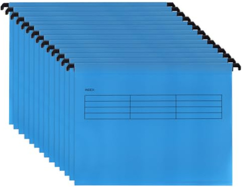 SINJEUN 30 Carpetas Colgantes A4 de Polipropileno Azul, con Pestañas e Insertos para Tarjetas, para Oficina, Hogar, Escuela y Trabajo