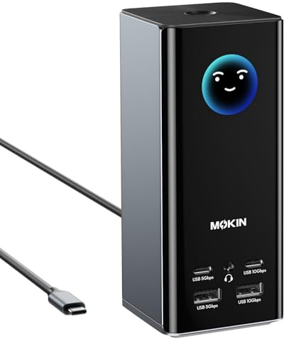 MOKiN USB C Docking Station 3 Monitors, 17-in-1 Triple Display Docking Station with 3 HDMI & 2 DP,10G USB A/C, Gigabit Ethernet, 100W PD, Smart Display, SD/microSD, for Mac/Dell/HP (Driver Required)