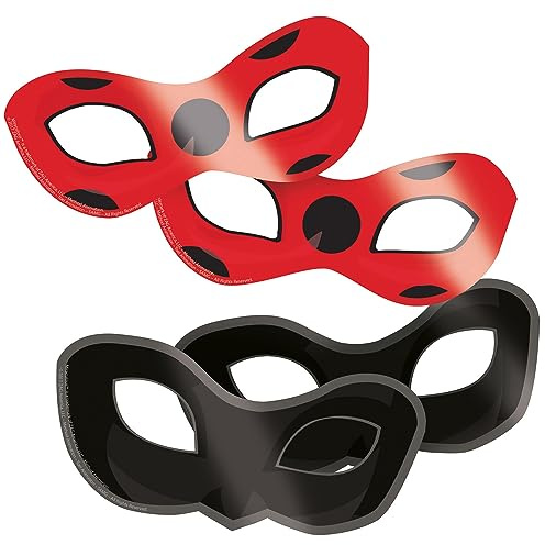 Amscan 9902883 - Masken Miraculous, 8 Stück, Papier, Ladybug und Cat Noir, Rot