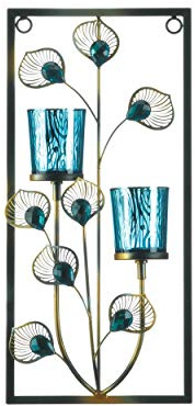 Accent Plus Candle Holder Christmas Decorations Indoor Home Decor Peacock Plume Wall Sconce Candle Holders Christmas Candle Holder Tealight Candle Holder, 7 X 2.5 X 14.75 Inches