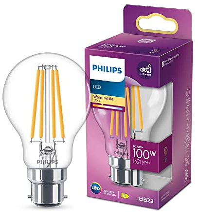 Philips Lampadina LED Goccia Filamento, Equivalente a 100W, Attacco B22, Luce Bianca Calda, non Dimmerabile