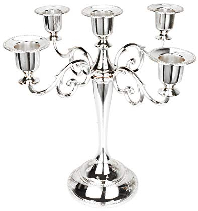 WingFly 5-armig Kerzenständer Vintage Kerzenhalter Stabkerze Metall Deko Kerzenleuchter Tabelle Hochzeit Kerze Stand für Abendessen bei Kerzenlicht Kerzenständer Weihnachten Dekoration (Silber)