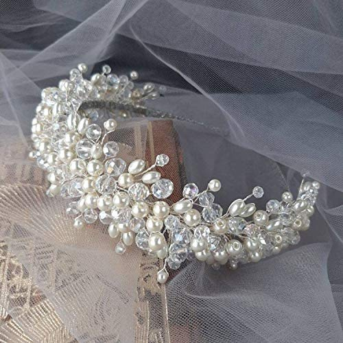 Chargances Diadème pour mariée avec perles et cristaux - Fait à la main