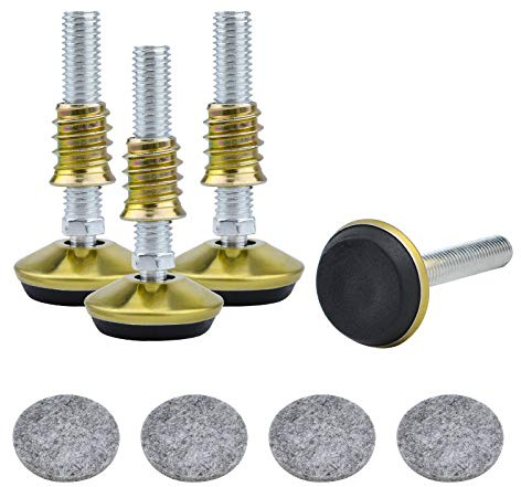 INCREWAY Möbelfüße, drehbar, 4 Stück, verstellbare Nivellierfüße, Gleiter aus langlebigem Metall, T-Nut-Nivellierer, Protektoren für Stuhl, Tisch, Sofa (Gold)