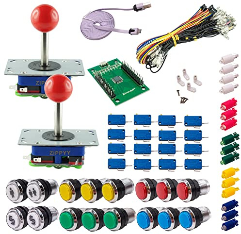 Kit Joysticks et boutons Arcade 2 Joueurs Lumineux Boutons Chromes Joysticks Zippyy Tige Longue Boule Carte XinMoTek Jeux Vidéo Retro Gaming