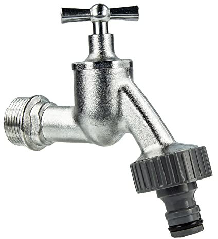 tecuro Auslaufventil 3/4 Zoll, Knebeloberteil, Steckkupplung - Messing mattverchromt - 22734-P