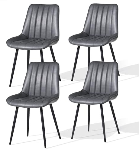 CLIPOP Esszimmerstühle 4er Set mit Metallbeinen, Küchen Stühle für Esszimmer Büro Restaurant (Kunstleder Grau, 4er Essstühle)