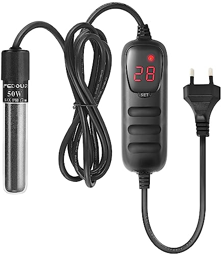 FEDOUR 50W Mini Aquarium Heizstab: Digital Aquariumheizer für 15-50L Fisch Tank/Schildkröte Tank, Aquarium Heizung mit Temperatur Controller, für Salzwasser und Süßwasser