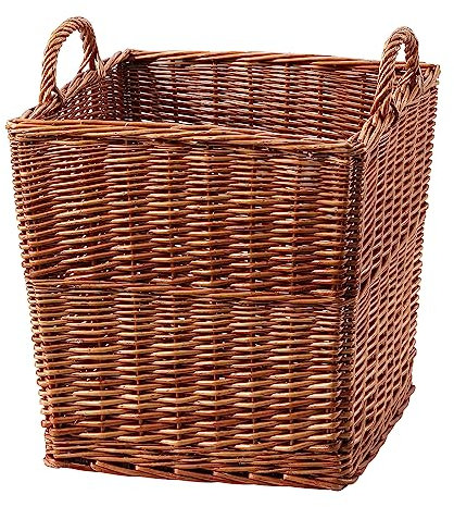 Wickerfield Wicker Laundry Basket with Handles, Log Baskets for Wood Burner Indoor, Extra Large Willow Storage Baskets for Blanket, Large Wicker Log Basket Rectangle for Fireplace (Brown, Full Wicker)