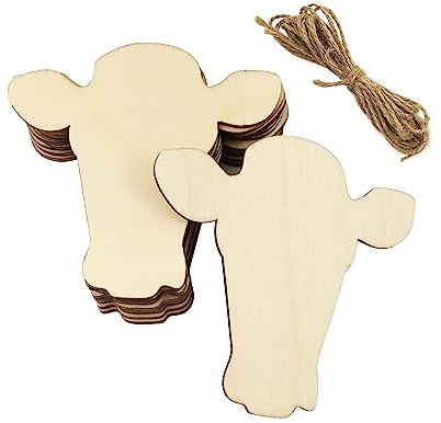 32 Stück Holz Kuhkopf Türhänger Cutouts Unlackiertes Holz Kuhkopf Türhänger Ornamente DIY Kuhkopf Tags für Home Party Dekoration Handwerk Projekt