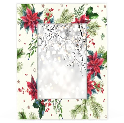 Bilderrahmen für 12,7 x 17,8 cm, Weihnachtsblumen, Blätter, Stechpalmen, Beeren, Holz-Bilderrahmen für Heimdekoration, Bilderrahmen