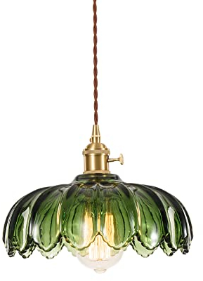 SHINGJIAO Suspension Verre Plafonnier Vert - Lampe à crochet en verre Hauteur réglable Lampe suspendue Vintage Lampe de cuisine - Design rétro pour cuisine salle à manger chambre salle de bain