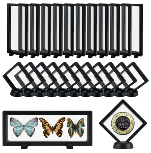 Chostky Lot de 24 vitrine flottantes 3D, bo?Te de Rangement pour Bijoux, Film Transparent, Noir d¨¦FI, Support pour Bijoux Antiques, Coquillages, Pierres pr¨¦cieuses fossile, pins d'¨¦chantillon