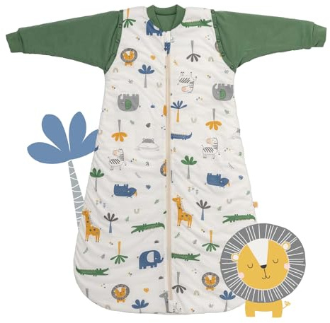 schlummersack Baby Schlafsack Neugeboren ganzjährig 56 cm Dschungel | Babyschlafsack mit Ärmel abnehmbar | Ganzjahres Schlafsack Baby 2.5 Tog | Newborn Schlafsack Baby ganzjährig Reißverschluss