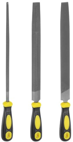 sourcing map 3pcs Metal File Set 10 High Carbon Steel Double Medium Cut Half Round Flat Round Hand Rasp Files with Plastic Handle for Deburring and Removing Material