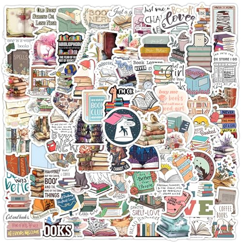 100PCS Vinyl Book Stickers,Waterproof Decals for Kindle,Cute Reading Scrapbook Stickers Pack,Inspirational Reading Stickers Decals for Water Bottles,Computer,Guitar,Luggage (Pattern-A)