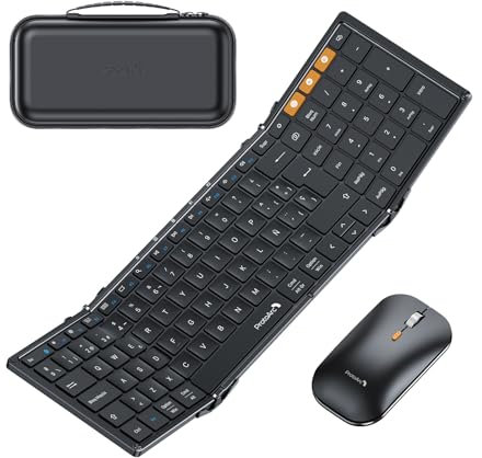 ProtoArc Teclado Plegable y Raton Bluetooth, XKM01 Teclado Español Inalámbrico (2.4G+2*Bluetooth), Teclado Portatil de Tamaño Completo para Android Windows iOS Mac Tablet PC