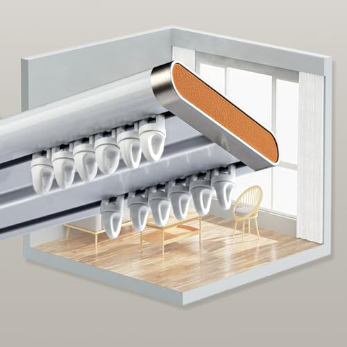 MZQMK 2-läufige Gardinenschiene, Vorhangschiene Aus Aluminium Deckenschiene Mit Faltenhaken Alu Deckengardinenschiene, Für Duschfenster, Wohnmobil-Raumteiler(Size:6M/19.6FT)
