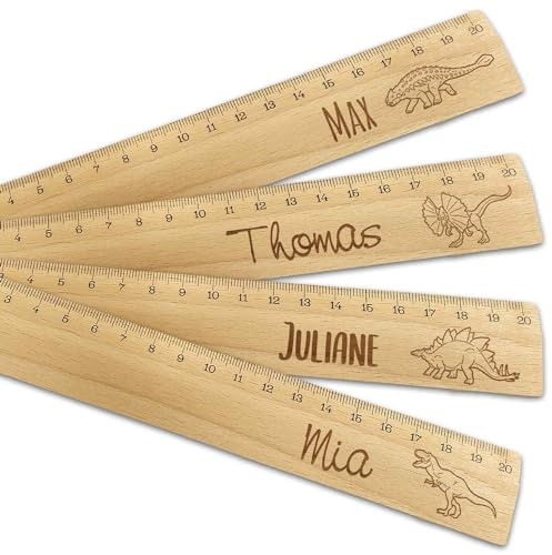 GRAVURZEILE Personalisiertes Lineal mit Gravur zur Einschulung - Dinosaurier Motive - 20 cm Holz Lineal - Geschenk für den Schulanfang oder zur Schuleinführung - für Jungen und Mädchen