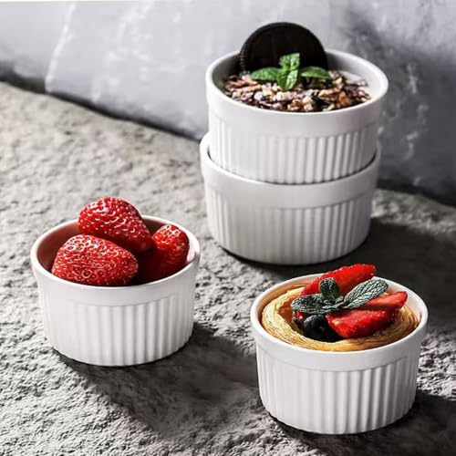 Creme Brulee, 4 pirottini per soufflé da 200 ml, piccole ciotole per ragout in ceramica, lavabili in lavastoviglie (bianco, Ø 9 cm)