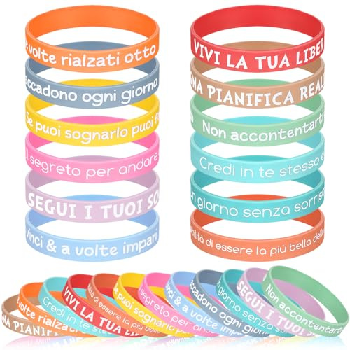 Otuuz 24 Braccialetti Bambini con Frasi Motivazionale Italiano Silicone Bracciale Amicizia Colorati Gadget Compleanno Bambini Regalo Maestra Fine Anno Festa Adolescente Collega(Colore Brillante)