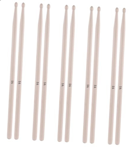 Ahorn Drumsticks 5a, 5 Paar Professionelle Schlagzeugstöcke | Holz, für Kinder und Anfänger, für Tägliches Üben und Cafés, Rutschfeste Oberfläche, Griff