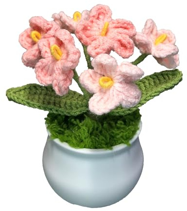 Joekaran Crochet Flowers Cute Flower for Mom, Valentines Birthday Gifts for Women and Coworkers, Mother, Teacher, Graduation, Christmas, Desk Decor,Home Office Decoration(Pink Gradient Myosotis)