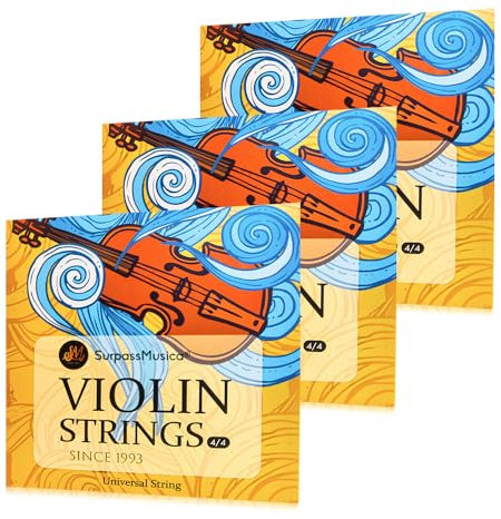 SurpassMusica Violinensaiten, 4/4 komplettes Set, leichte Geigen-Saiten, universelles komplettes Set, Geigensaiten, Stahlkern (3 Stück)