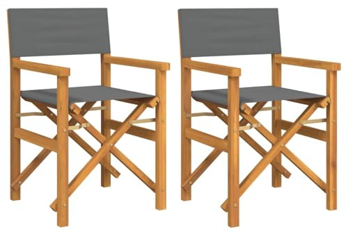 vidaXL Folding Director's Chairs 2 pcs Grey Solid Wood Teak, folding director’s chair, camping director’s chair, foldable director’s chair