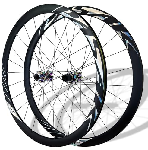 HZXQCVB Roues De Vélo De Route 700C Blocage Rapide Roues Avant-arrière De Vélo Jantes Double Couche Frein À Disque 24H Moyeux À Traction Droite pour 8-12 Vitesses(Colorful)