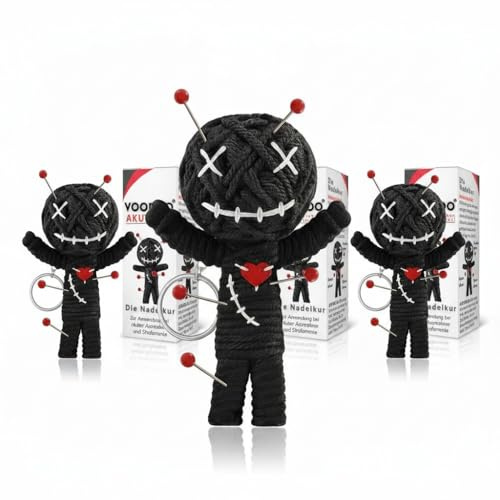 GLÜCKSGUT® Voodoo Puppe mit Nadeln | 3er Pack | Geschenkbox & Anleitung | Scherz-Medikament | Büro Geschenk für Kollegen Kollegin Chef | Anti Stress | Abschied | Büro