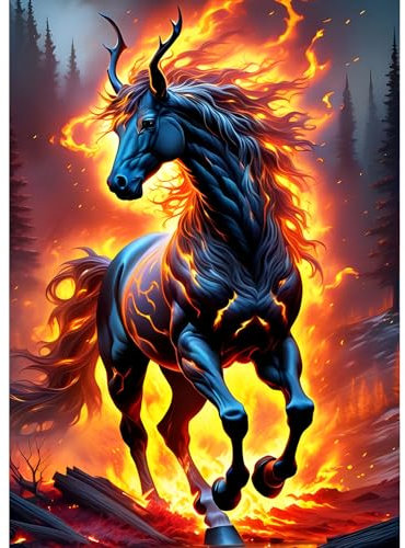 QQYRHN 5D Fantasie Pferd Diamond Painting Kit für Erwachsene Anfänger Feuer Diamant Kunst Kits Vollständiges DIY Pferd Diamantstickerei-Set Perfekt zur Entspannung und Dekoration 30x40 cm