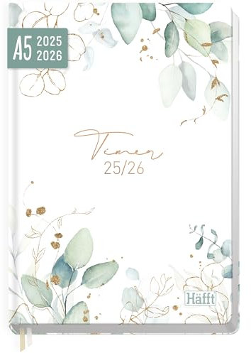 Häfft-Timer 2025/2026 A5 (Aug 25 - Sep 26) Hardcover Schülerkalender Blattgold Schulplaner, Schülerplaner, Studienplaner, Semesterplaner - nachhaltig & klimafreundlich