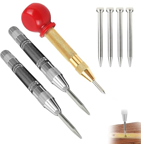 Bamyli Lot de 3 pointeaux automatiques - Poinçon central à ressort avec aiguille à tracer et 3 pointes de rechange - Effet ressort réglable à une main - Pointeau automatique pour métal, bois, verre