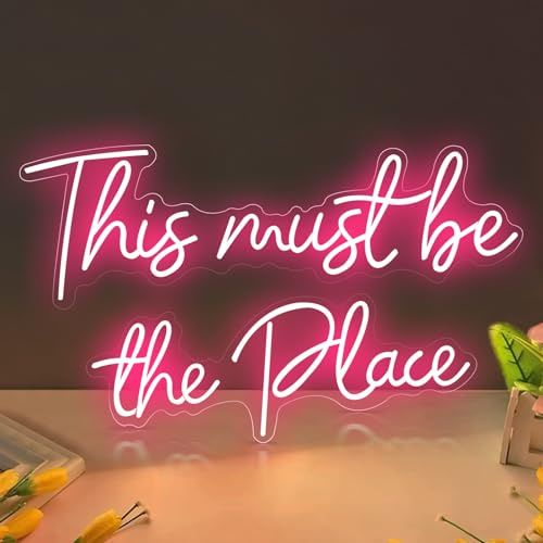 „This must be the Place“-Neonschild, LED-Lichtschild, USB-betrieben, Arbeitsleuchte, Kunst-Wanddekoration für Zuhause, Schlafzimmer, Bar, Büro, personalisierte Geschenke (Rosa) | USB-betriebenes Wort Lignt Up Art Wanddekoration für Zuhause, Schlafzimmer, Bar, Büro, personalisierte Geschenke