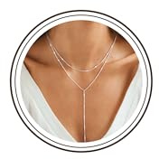 Meteorstarry Lange Y Kette mit Anhänger,Doppelkette Lang Halsreif Silberkette 925 Sterling Silber,Boho Layering Anhänger Halskette Damenkette Jewellery Boho Schmuck Ketten Geschenke für Damen Frauen