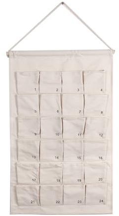 Adventskalender zum Selbstbefüllen, 67 x 43 cm, 24 Stofftaschen, Wandkalender, Wiederverwendbar, Weiß