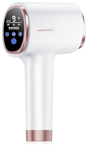 Epilatore Luce Pulsata con Funzione di Raffreddamento, Onda Luce Rossa 600-1200 NM, Schermo LCD Touch Screen, 9 Livelli di Energia Max 21 J per Bikini, Ascelle, Viso e Corpo