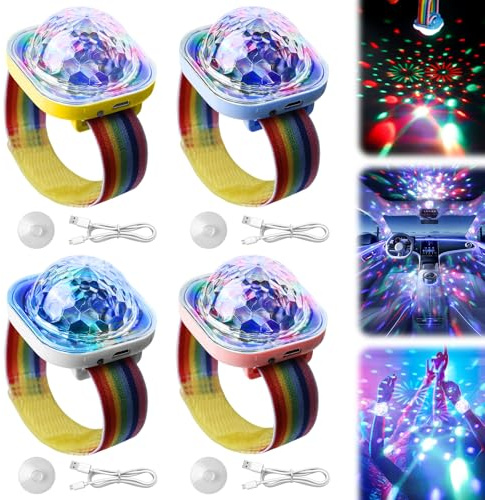 4 Pack Discokugel Armband Partylicht, Partyball-Armbandlicht mit 5 dynamische Modi Mini Discokugel Partylicht, Disco Ball Licht USB Wiederaufladbar mit Saugnapf für Partydekoration AutoinneTanzen DJ