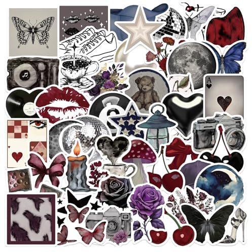50 Pieces Vintage Aesthetic Stickers Set Cute Waterproof Vinyl Graffiti Craft Stickers for Decrating Scrapbook Journal Laptop Water Bottle Guitar Skateboard for Adults Teens Girls (Style B)