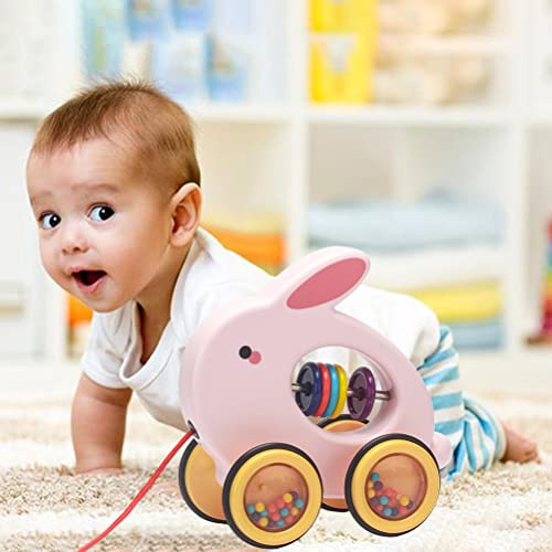 GOWENIC Triceratops-Rollspielzeug für Kleine Zum Nachziehen, Zur Farberkennung, Zur Entwicklung Motorischer Fähigkeiten und Hand-Auge-Koordination, 26-Zoll-Zugschnur, ABS-Gummi, für ab 18 Monaten