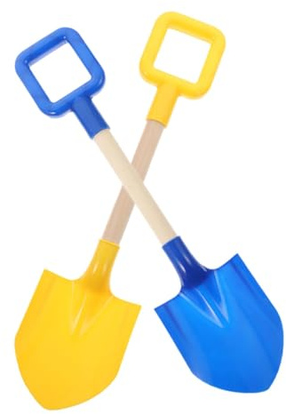 Mikikit Palas de Arena para Playa, 2 Piezas (Azul y Amarillo), Pala de Plástico Mango Largo, Juguetes Divertidos para Jardín y Piscina, Herramienta Ligera para Excavación al Aire