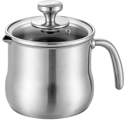 2L Casserole à Lait Inox avec Couvercle et Bec Verseur, Casserole Induction avec Poignée, Paroi Pot a Lait Inox, Marmite Universelle pour Gaz Électrique et Tous Types de Feux