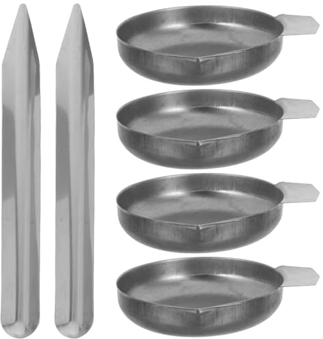 DEARMAMY Plateaux de Pesage en Acier Inoxydable 6 Pcs avec Cuillères Miniatures, Coupelles pour Poudres Fines et Liquides, Compatibles Balances de Laboratoire et Bijouterie, Facile