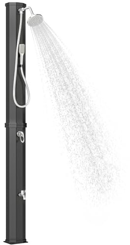 Outsunny XXL 60 L soldusch med handdusch och kran - utomhusdusch med varm/kallt vattenblandare, höjd 208 cm, tryck 3,5 bar, svart