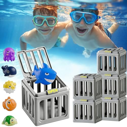 KORVANO Unterwasser Rettung Tauchspielzeug, Tauchspielzeug Poolspielzeug für Kinder, Bunte Tier Tauchfiguren TauchspielzeugSet, Pool Käfigspielzeug mit Schwimmenden Tieren, Sommer Pool Badewanne