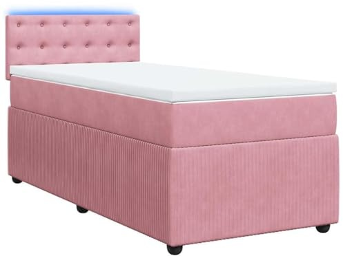 pokgdf Cama con somier de terciopelo con colchón de muelle bolsillo, color rosa, 100 x 200 cm, iluminación LED integrada con conector USB, colchón transpirable y funda extraíble