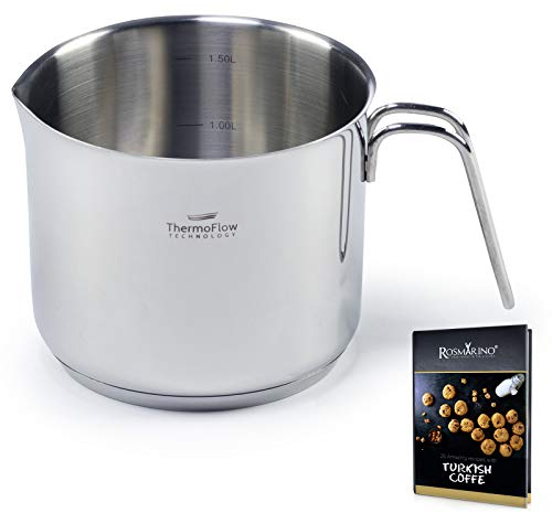ROSMARINO Bollilatte per Induzione in Acciaio Inox 1,5L | Moderna Casseruola, Scaldalatte, Pentolino con Fondo a 3 Strati | Ideale per riscaldare il latte, cucinare tè, uova, riso, budino